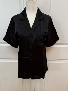 Cozy Earth Serenity 100% Silk Short Sleeve Pajama Top Black
